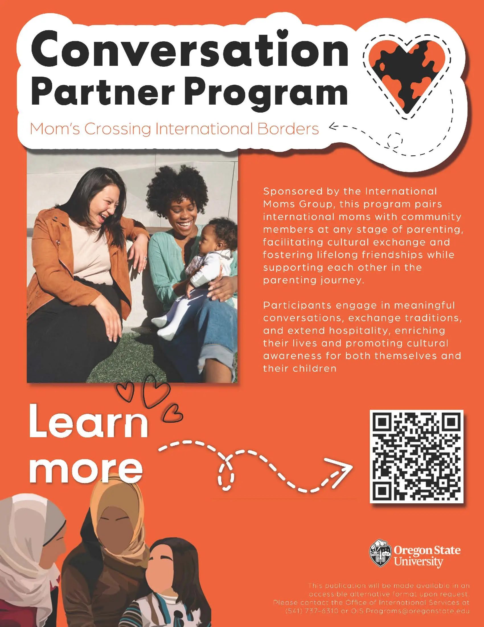 International Mom's Group, Mom's Crossing International Borders Conversation Partner Program Poster