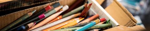 Colored pencils in a box